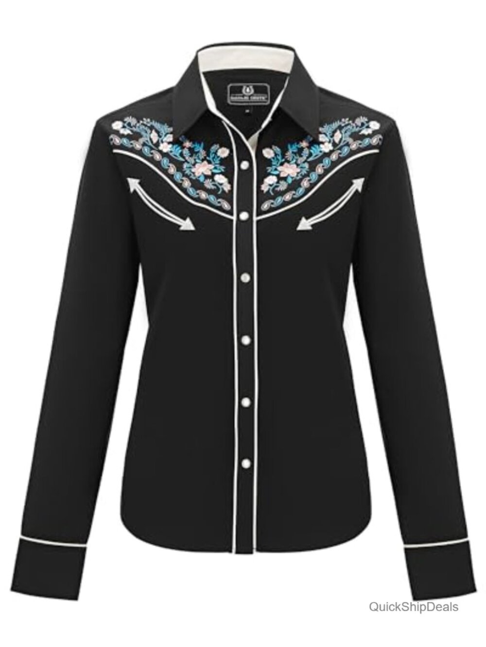 Embroidered Western Cowgirl Snap Button Down Shirt Long Sleeve Cotton Blend